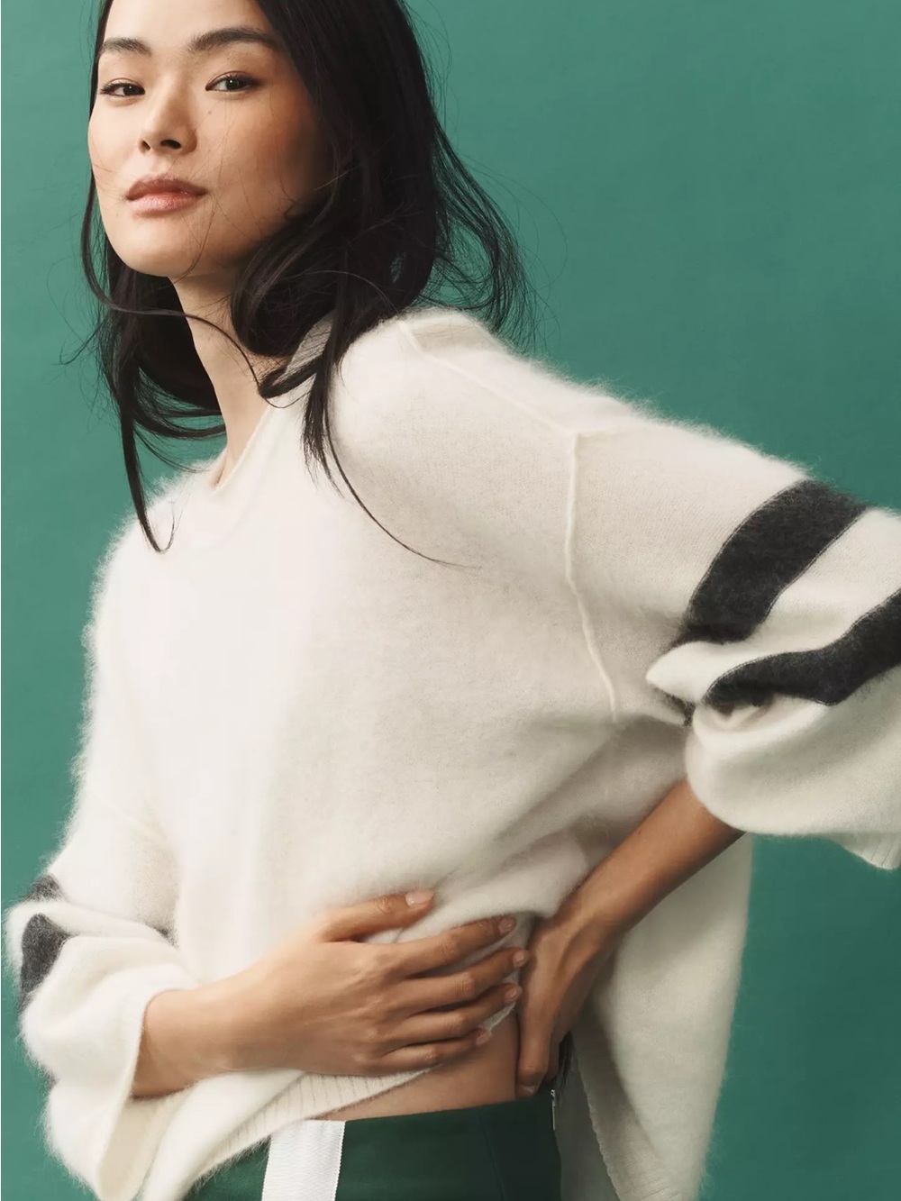 Anthropologie Maeve Brushed Cashmere Boxy Crop Sweater in cream M